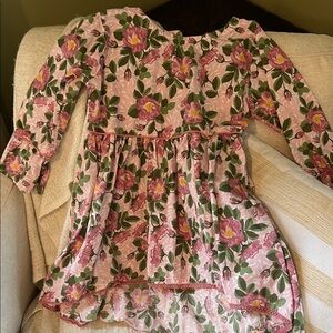 Ruffle Butts Pink Floral Top with Green Leaf Print